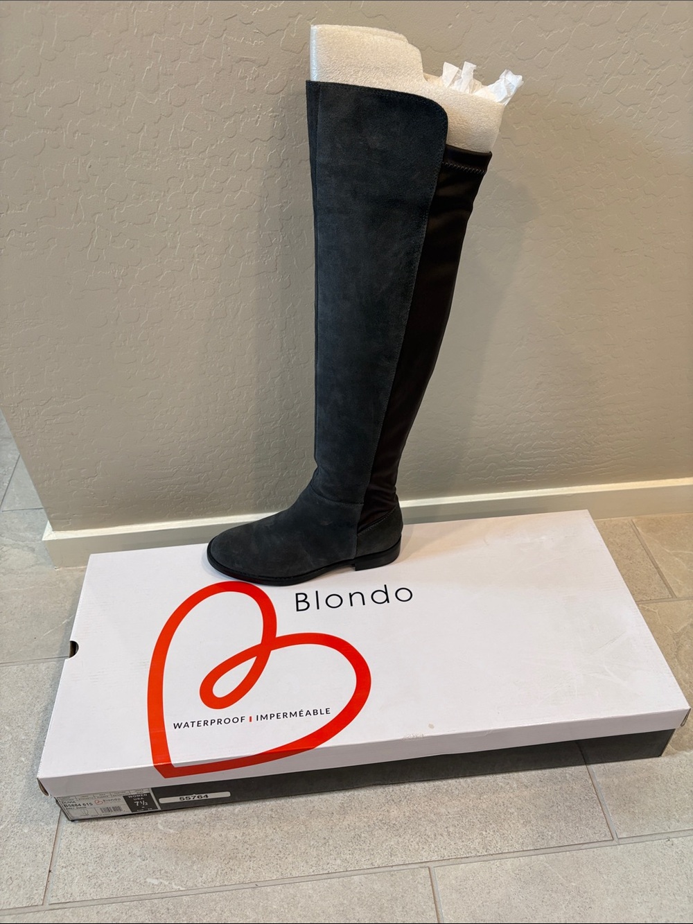 Blondo Grey/Black Over-the-Knee Suede & Stretch Boot